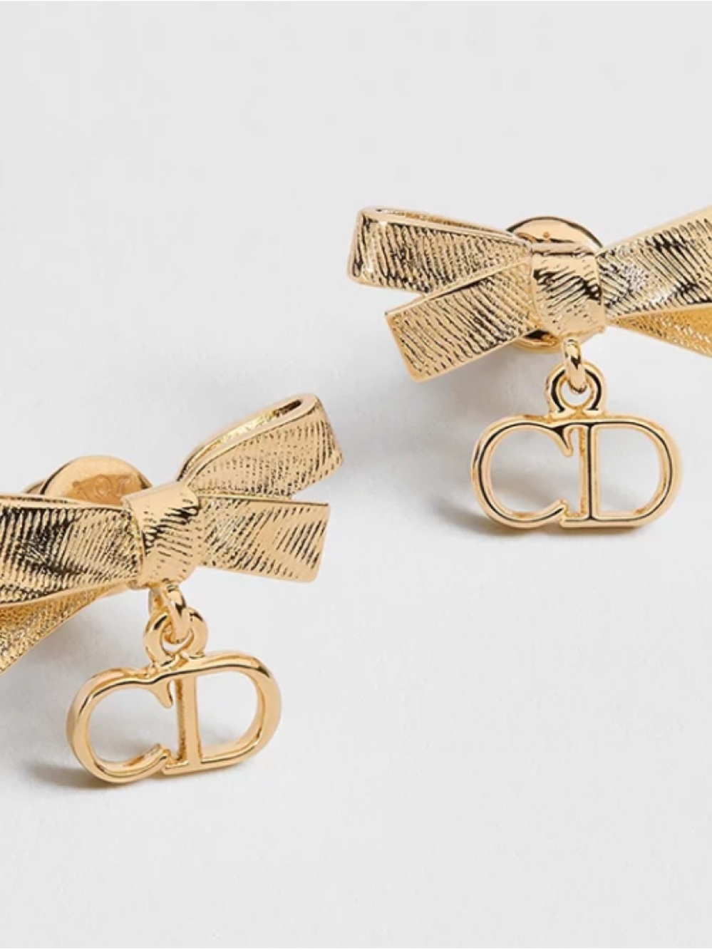 18k Gold Plated Bow Stud Earring with 'CD' Charm
